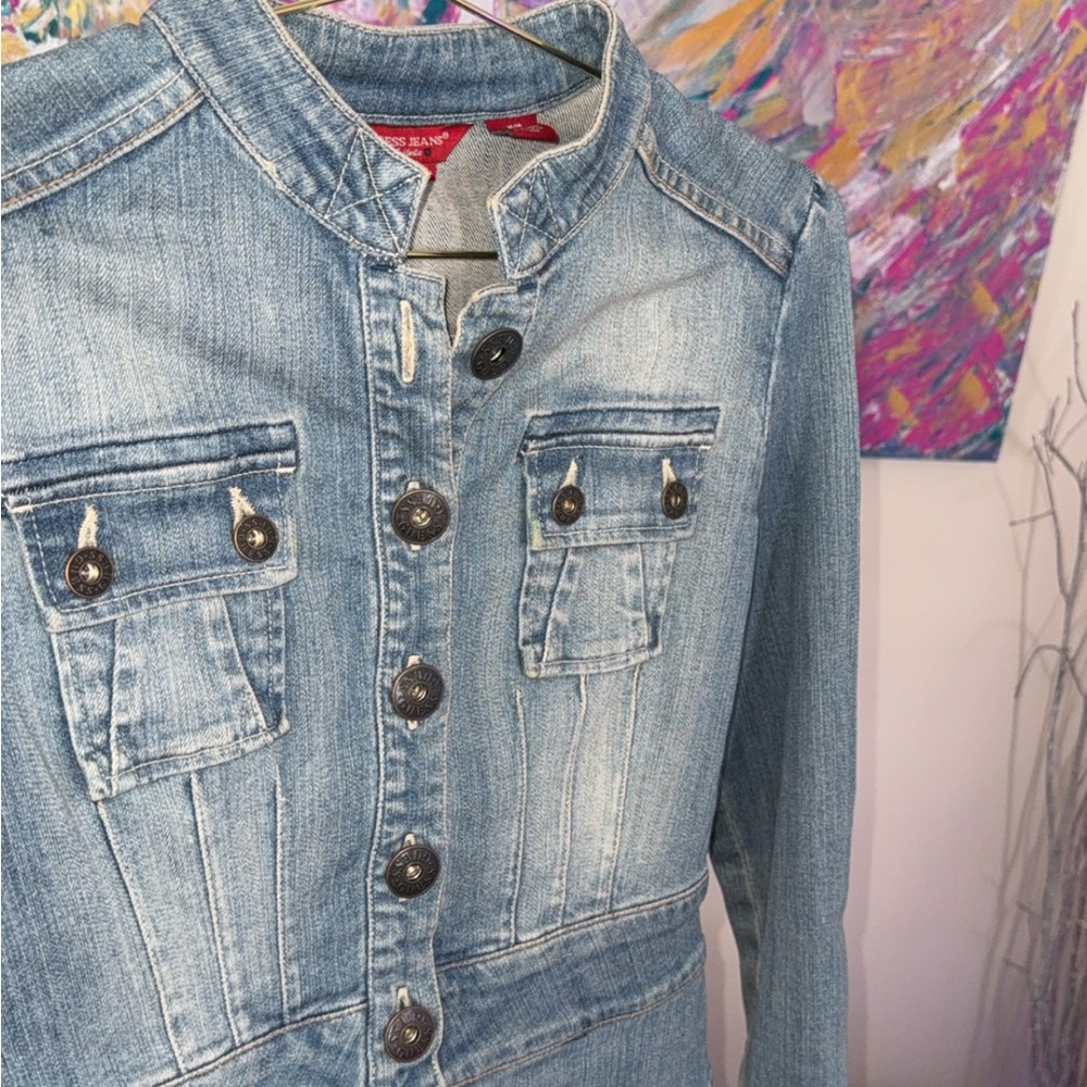 GUESS Jeans Fitted Stretch Denim Jacket • Structured Moto Style • Size Medium